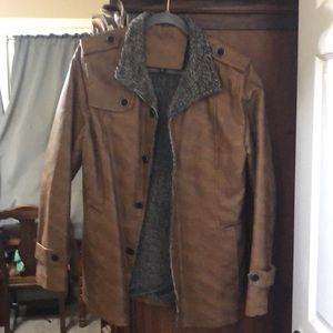 NWOT Very Cool brown jacket with fuzzy lining XL. Polyurethane, fake leather.